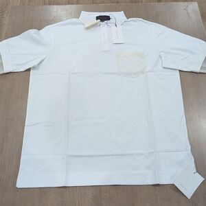 $535 Mens Simone Rocha Lace Pocket Polo Shirt White/Ivory